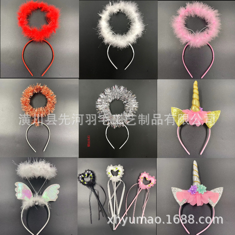 Кольцо из перьев ангела ободок головной убор роговой зажим Хэллоуин Рождество вечеринка с лампой ободок ангела
