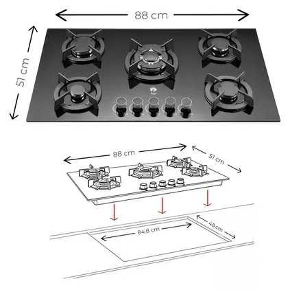 Coated Glass 5-Burner Gas Stove Gas Stove Five Burners Sabaf Burner Cast Iron Burner