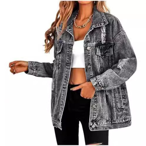 Europe and the United States cross-border Amazon foreign trade women's new Denim coat fashion Denim jacket boyfriend hole imitation old