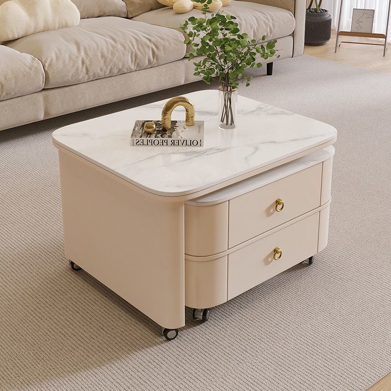 2025 New Slate Coffee Table for Home Use Small Apartment Modern Light Luxury Cream Style Rotating Mobile Square Coffee Table