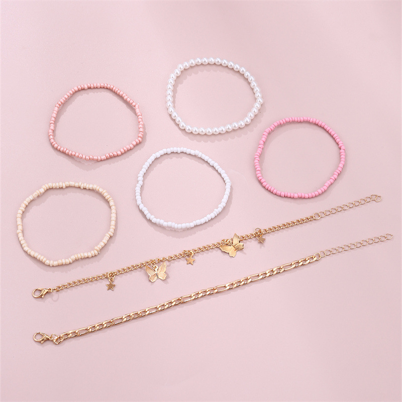 Cross-border new foot decoration niche design simple rice beads handmade beaded butterfly star pendant children's anklet