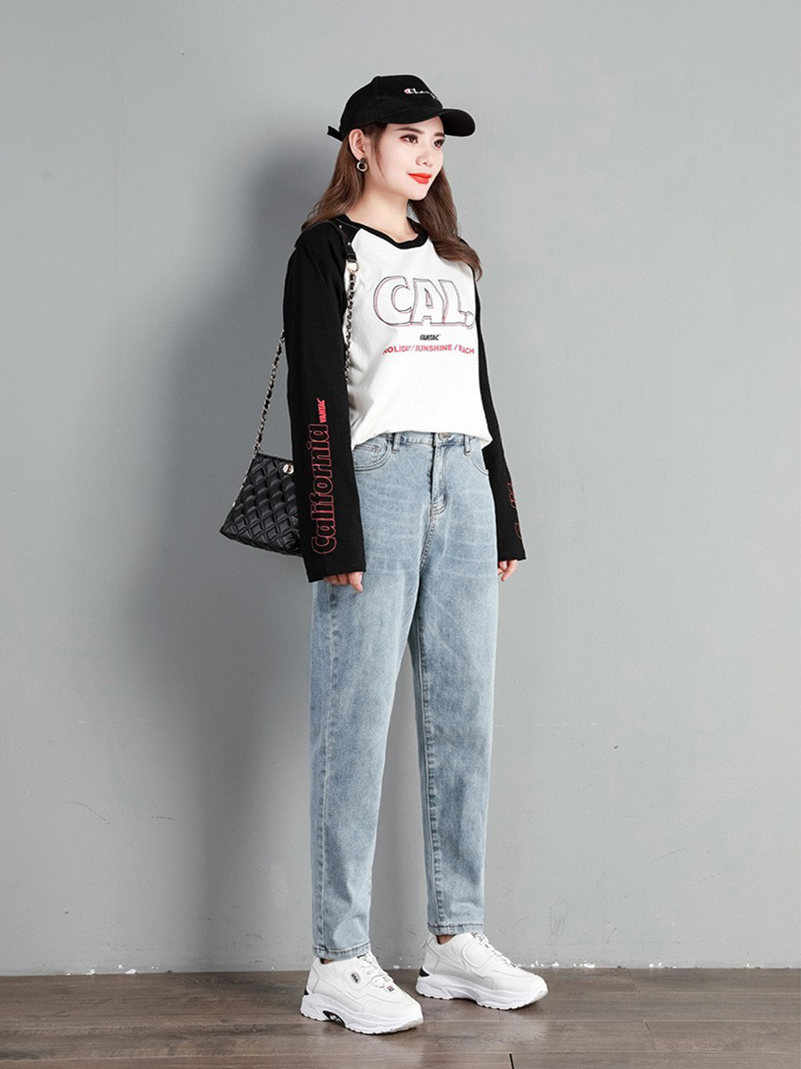 Gajun Women's plus size Chubby Spring Korean Style Loose Straight Pants High Waist Stretch Jeans