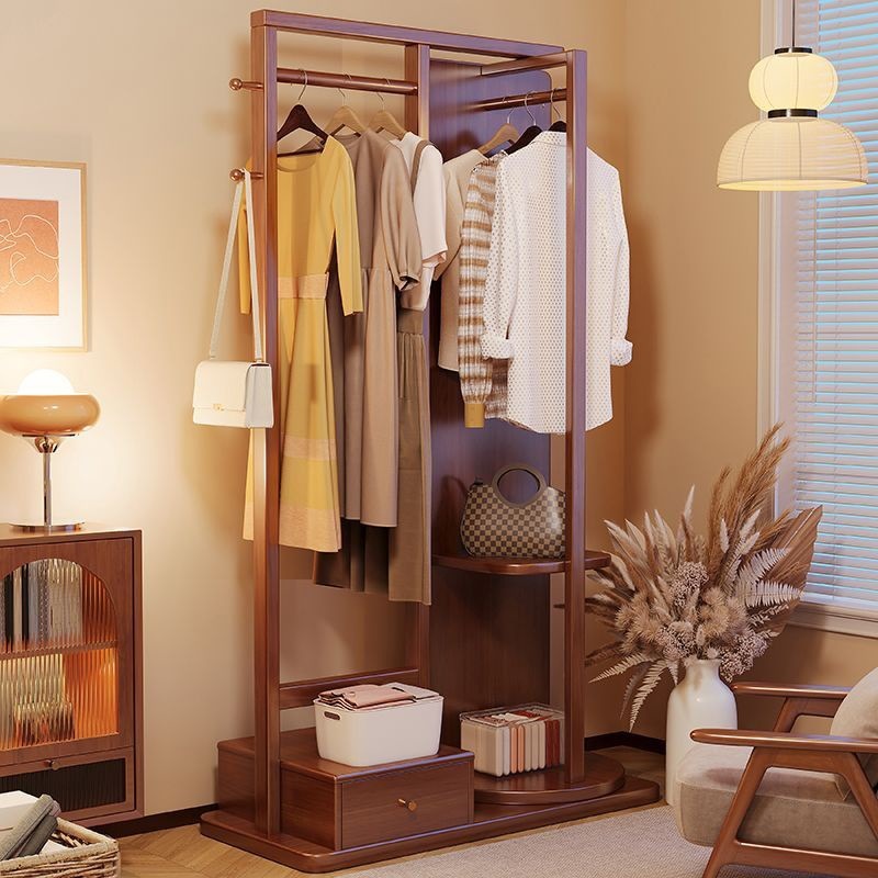 Вешалка для одежды из массива дерева с интегрированным зеркалом, напольная, полный рост