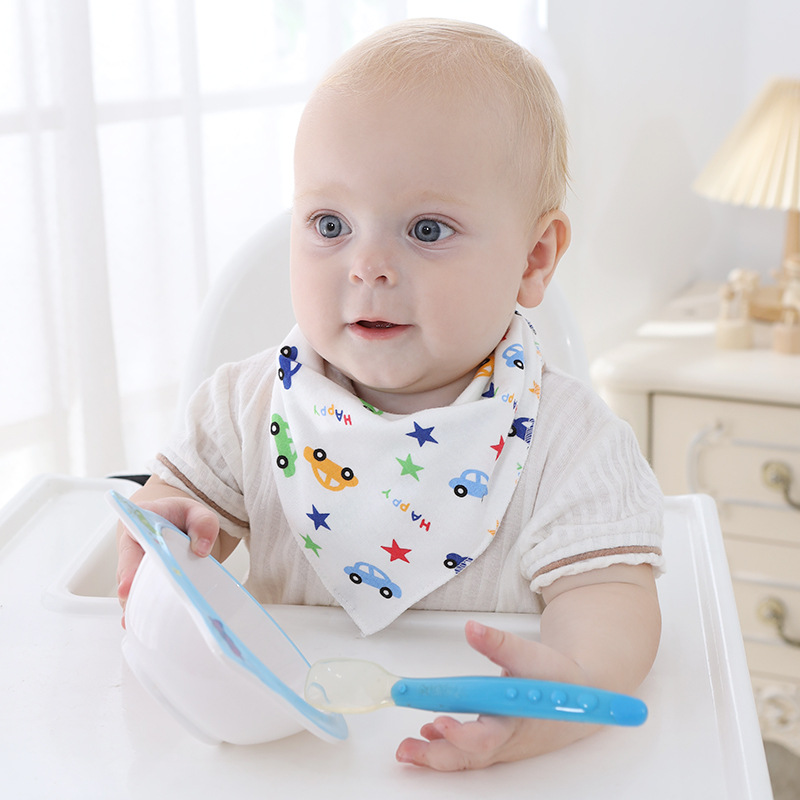 Mother and Baby Island Children's Double-Layer Pure Cotton Triangle Saliva Towel Baby Saliva Towel Snap Cartoon Baby Bib Pocket Wholesale