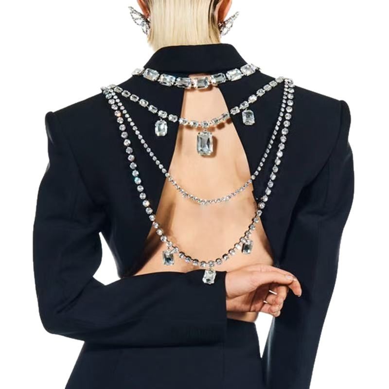 European and American Heavy Industry Elegant Crystal Gem Pendant Multi-layer Overlapping Diamond Necklace Light Luxury Socialite Style High-grade Sense Back Chain