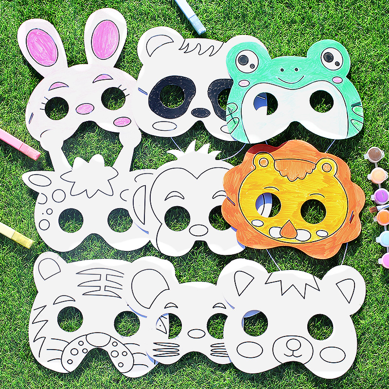 Cartoon DIY painting mask children hand painted graffiti blank mask kindergarten art filling coloring paper mask