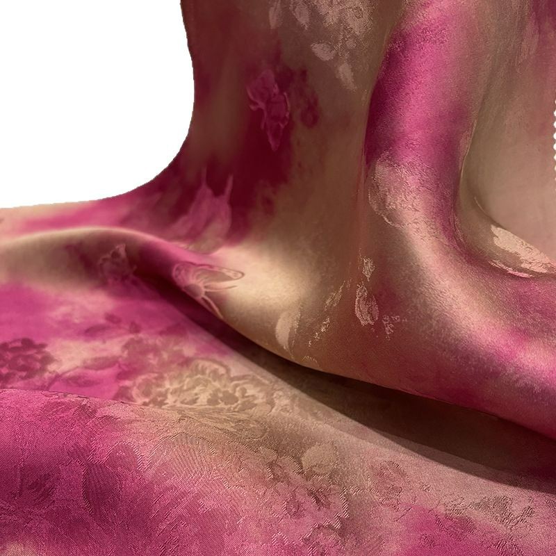 Butterfly Peony Tie-Dye Fragrant Cloud Yarn Fabric National Style Cheongsam Dress Clothing Fabric Pink Mulberry Jacquard Cloth Head