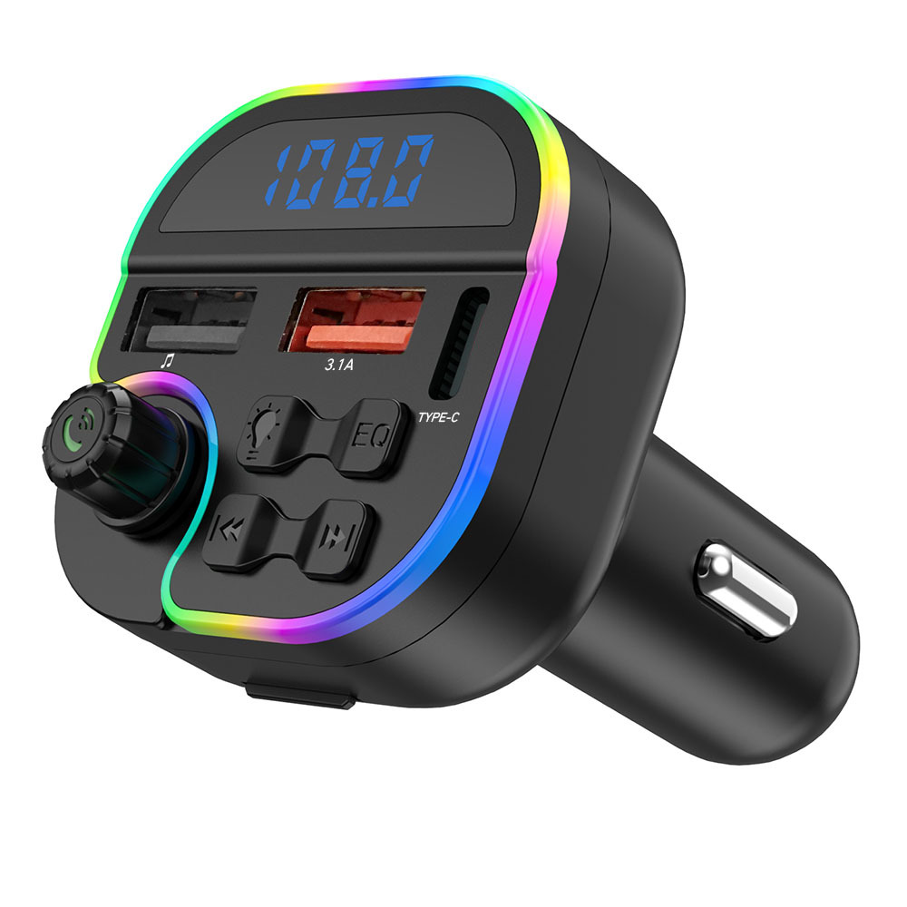 Car Bluetooth Mp3 Player Hands-Free Call U Disk Card Playback Car Fm Transmitter Colorful Atmosphere Light