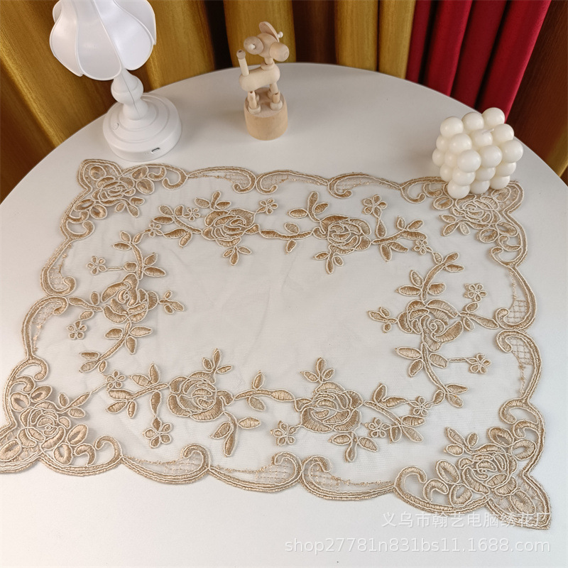 Европейская двухслойная сетка Кружевная вышивка Платок для чайного сервиза Чехол для прикроватной тумбочки Пылезащитная декоративная ткань