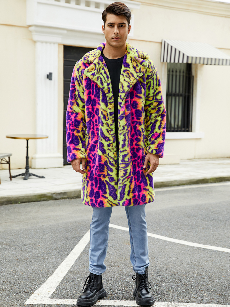 F0774 кросс-бодрствующий европейский и американский мужской пальто из искусственного меха осень и зима теплое плюшевое пальто леопардовый контрастный пальто