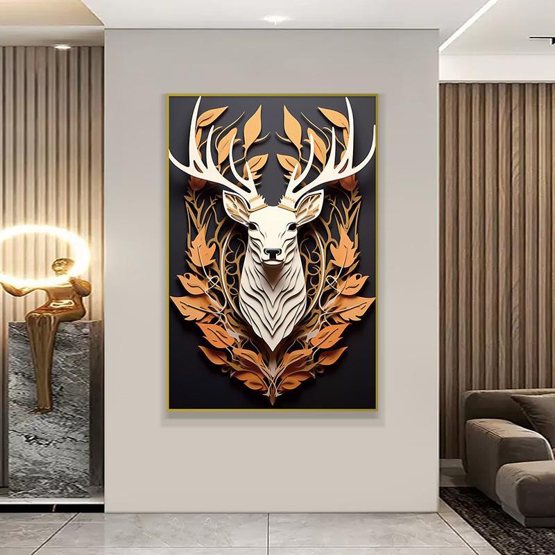 Crystal Porcelain Plexiglass Entrance Hall Decorative Painting Living Room Aluminum Alloy Frame Sofa Floor Painting Deer 80120