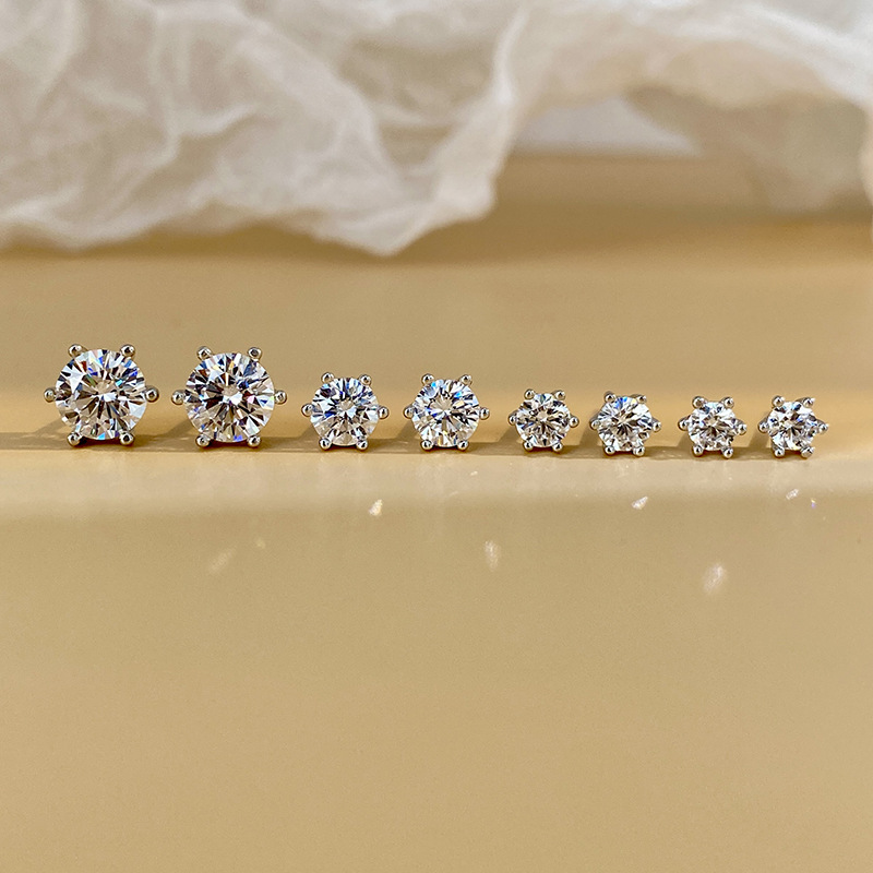 Moissanite Earrings for Men and Women Sterling Silver Six-Claw Ear Bone Elegant Simple High-End Earrings White Golden Earrings Tk Cross-Border