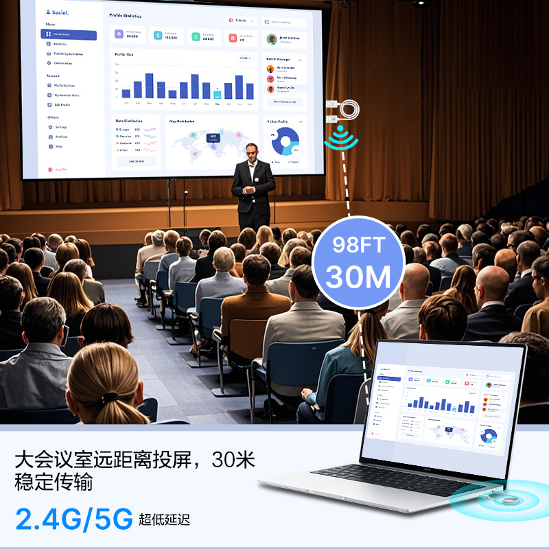 Wireless HDMI Screen Projector Point-To-Point Wireless Transmission Suitable for Computer and Mobile Phone Same-Screen Conference Tv