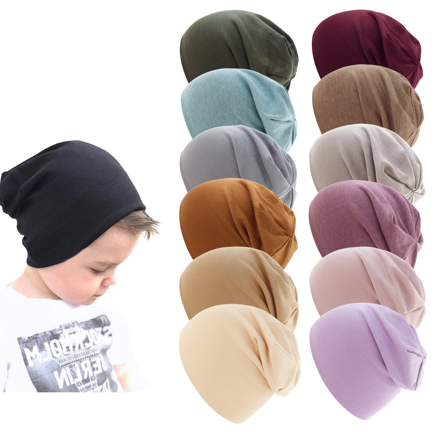 Детская хип-хоп шапка, вязаная шапка, теплая шапка для детей, однотонная шапка