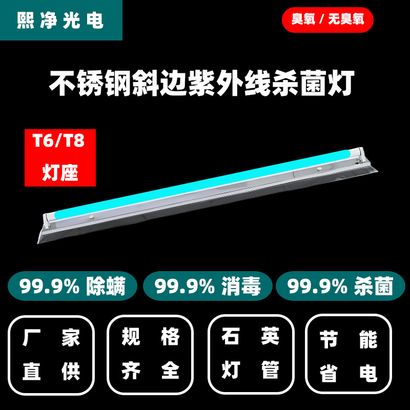 Beveled stainless steel germicidal lamp ceiling UV ultraviolet lamp laboratory kindergarten ultraviolet T6T8 disinfection lamp