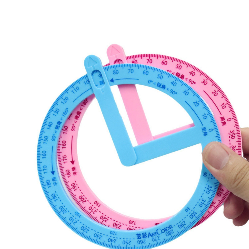 360-Degree Rotating Protractor for Second-Grade Elementary Students, Demonstrating Right Angles, Acute Angles, and Obtuse Angles