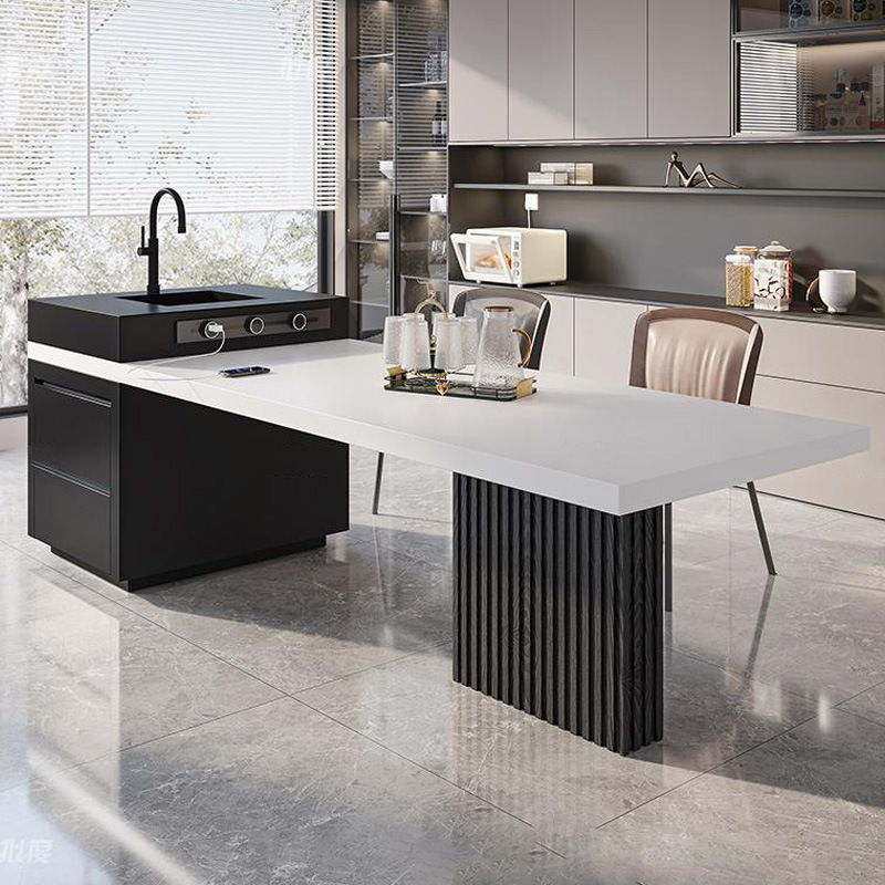 Современный минималистичный островной стол с интегрированной раскладной раковиной, многофункциональный барный стол с индукционной плитой
