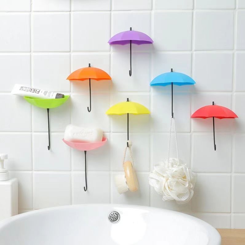 Creative small umbrella hook stick strong adhesive wall decoration seamless nail-free hook kitchen bathroom wall hook