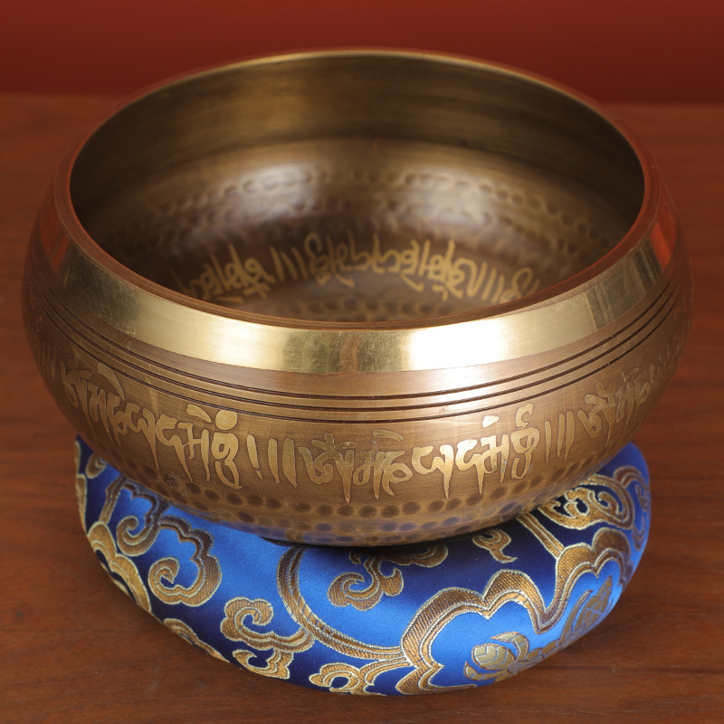 Nepalese Singing Bowl Yoga Meditation Buddhist Sound Bowl Xizang Singing Bowl Six-Character Mantra Bowl Copper Bowl Handmade Musical Instrument