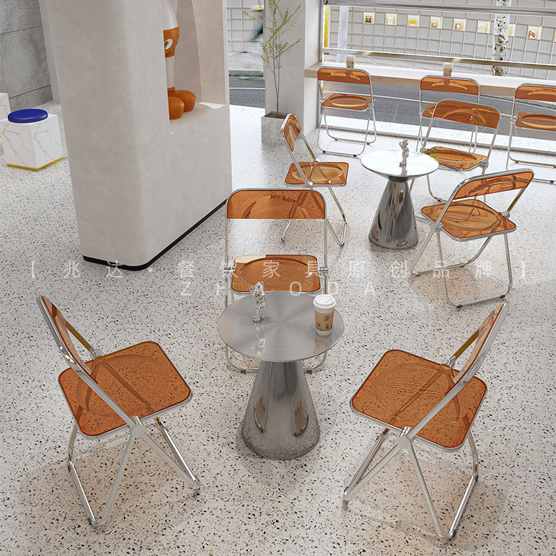 Light Luxury Simple Style Milk Tea Shop Bar Chair Stainless Steel Table Coffee Table Sofa Card Seat Coffee Shop Dining Table and Chair Combination