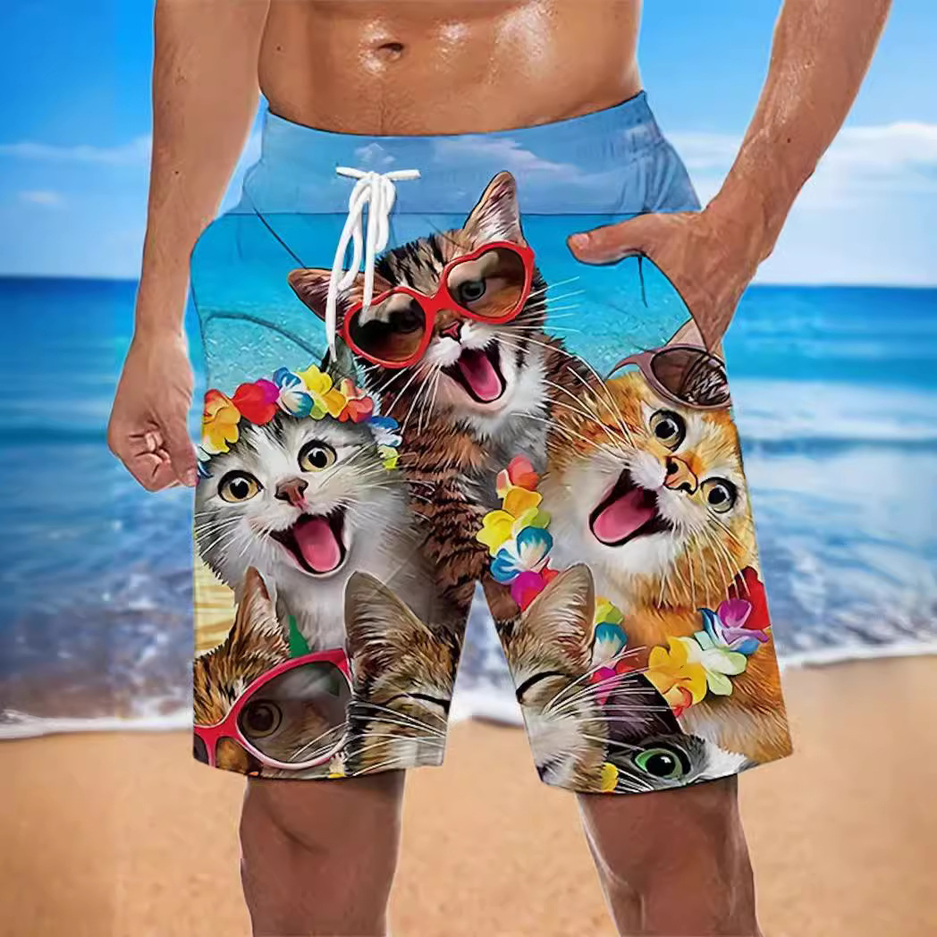 2025 European and American Cross-border Loose Beach Pants Spring and Summer Beach Surf Pants 3D Printed Pattern Trendy Men's Shorts