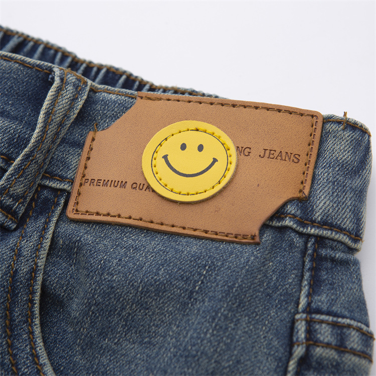 2023 Autumn New plus size jeans chubby girl versatile high waist smiley face logo loose slimming casual harem pants 6373