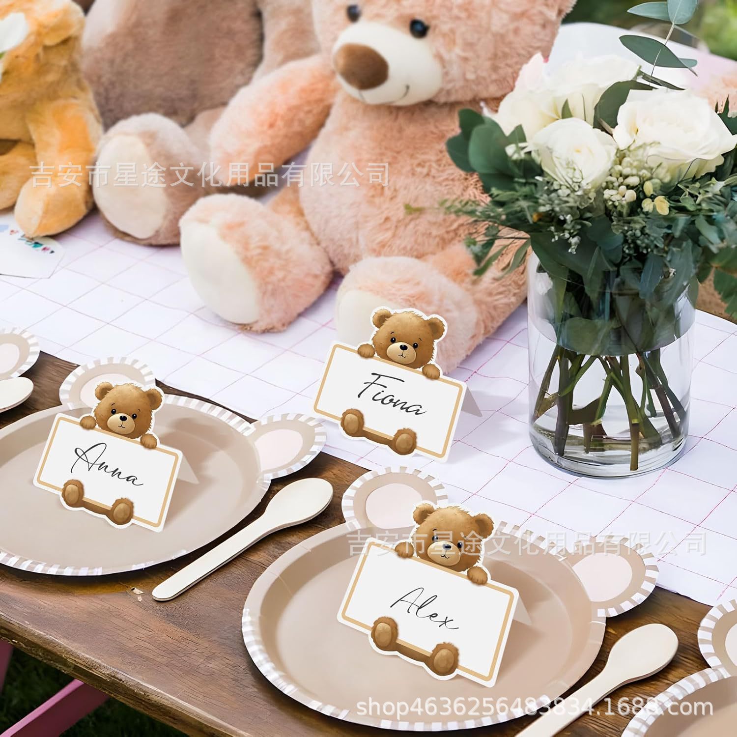 Foreign Trade New Teddy Bear Dining Table Seat Card Dining Table Layout Gender Reveals Baby Welcome Pair Foldable Seat Card