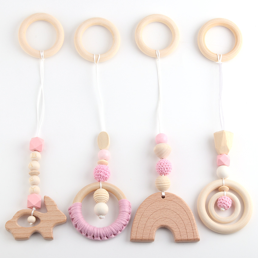 Nordic ins Style Decorative Wooden Baby Gym Rack Children's Toy Beech Wooden Ring Teeth Gum Four-piece Set