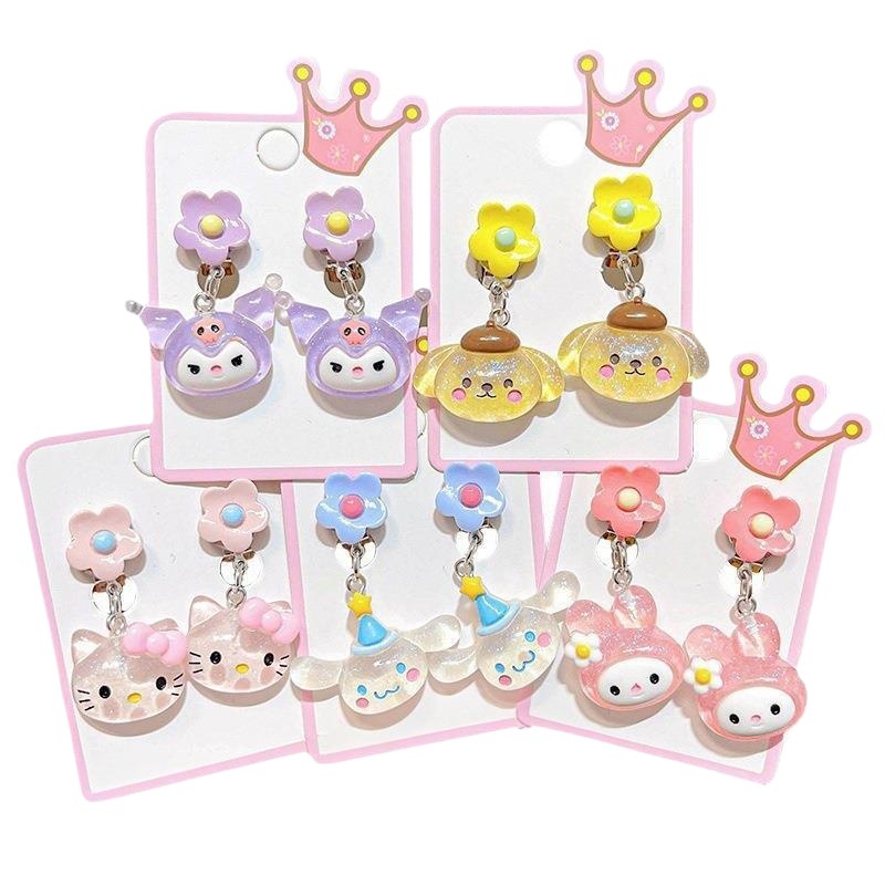 2025 New Girls Princess Kuromi Anti-Pain Fake Earrings Summer Children Cartoon No Piercing Earrings Earrings Jewelry