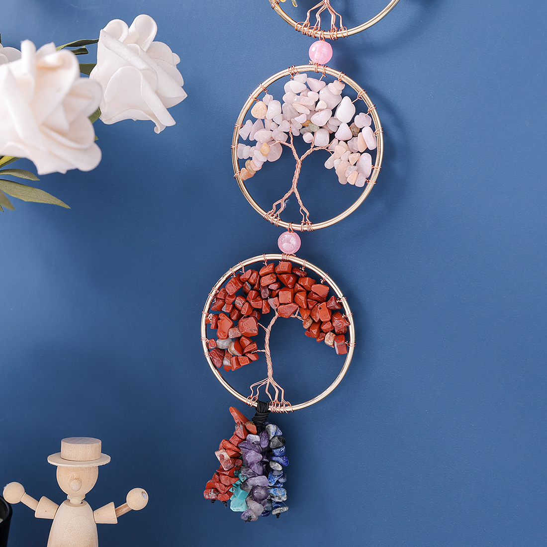 Seven-Wheel Crystal Gravel Tree of Life Pendant, Seven-Colorful Decoration, Hand-Woven Pendant, Living Room Wall Decoration, Free