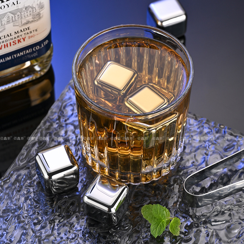 304 Stainless Steel Ice Wine Household Red Wine Whiskey Ice Metal Quick-Frozen Ice Cubes Amazon Hot Sale
