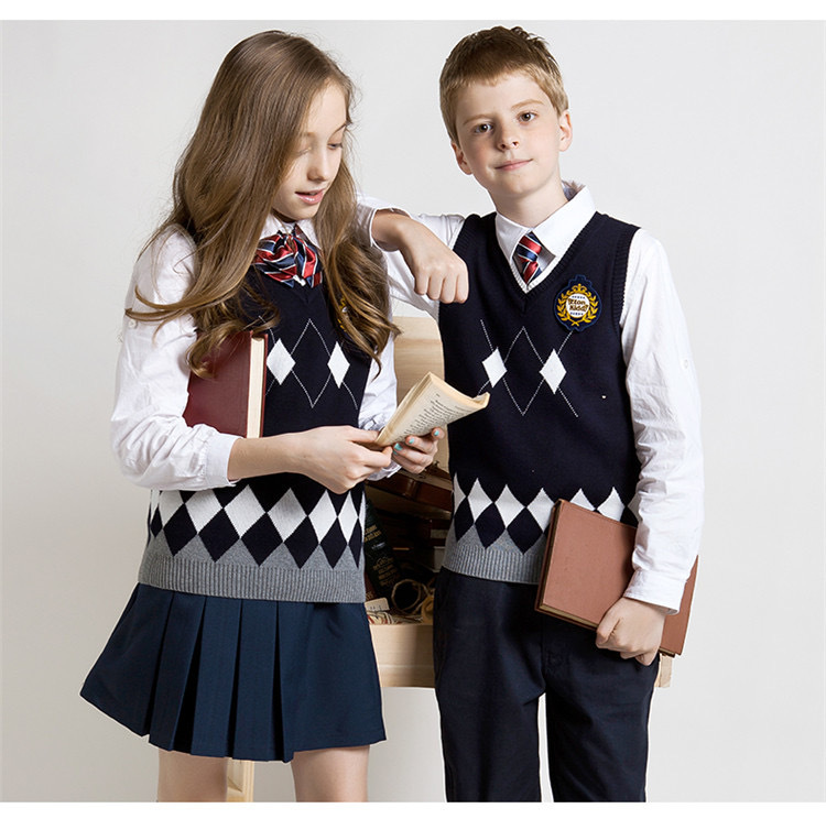 Жилет с V-образным вырезом для школьников в британском колледжском стиле, свитер для мальчиков и девочек