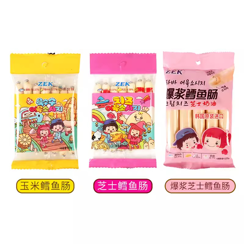 ZEK Cheese Cod Sausage 7 Packs South Korea Imported Snack Children's Breakfast Food Corn Cod Sausage 105g