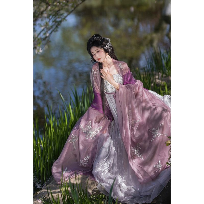 New Summer Hanfu Women's [Gold and Silver] Gorgeous Butterfly Embroidered Large Sleeve Chebula Skirt Tang Style Hanfu