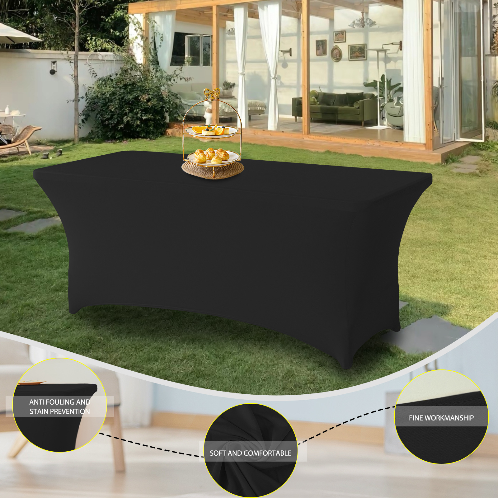 Cross-border direct supply elastic table cover 6FT hotel outdoor wedding activities rectangular elastic tablecloth table cover in stock
