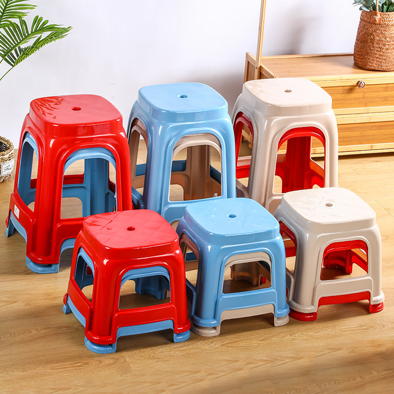 Thickened plastic stool household adult high stool food stalls red square stool plastic chair living room bench wholesale