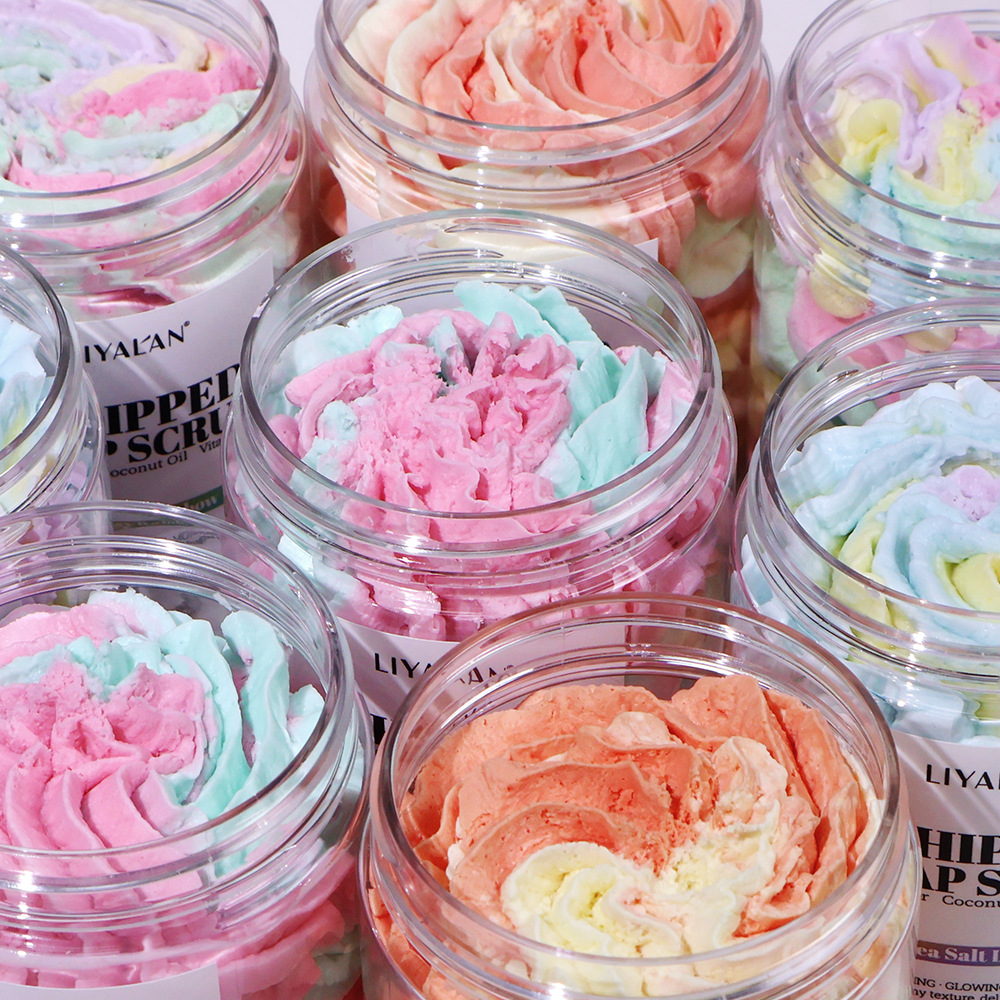 Cross-border Whipped Soap Scrub Shea Butter Flower Soap Exfoliating Moisturizing Mixed Color Cream Soap Custom-made