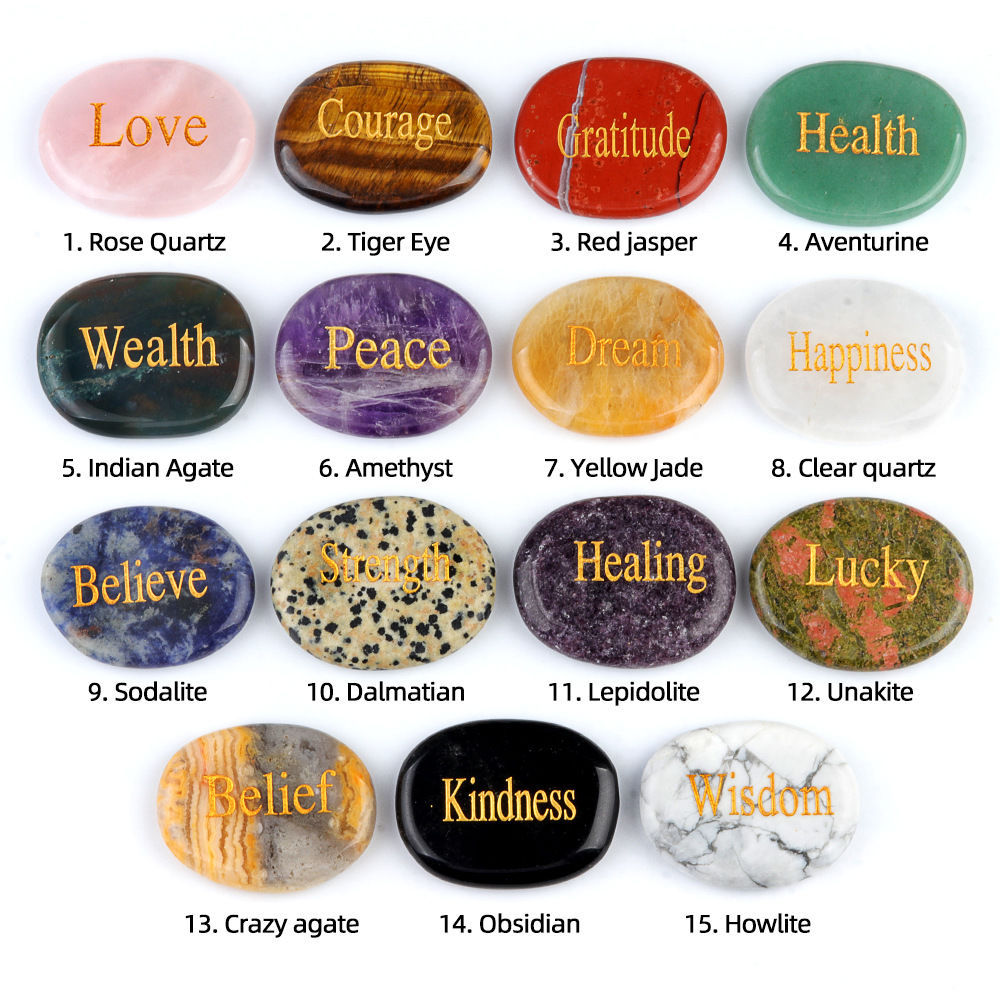 Inspirational Stones Strength Stone Natural Crystal Agate Engraved Palm Stone Mixed Color Cross-Border Supply
