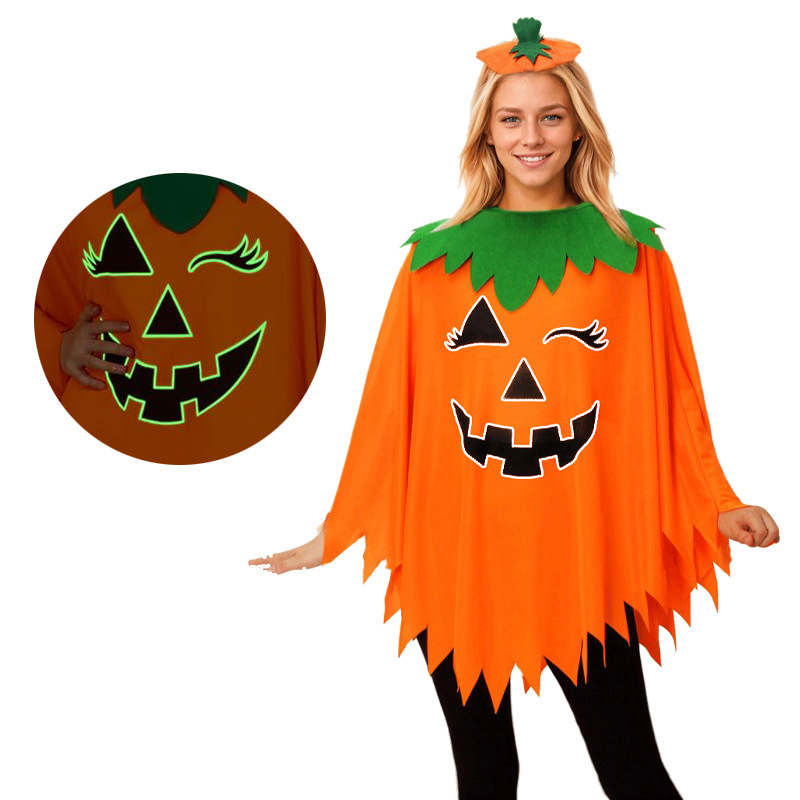 Halloween Costume Luminous Adult Children Pumpkin Cape Shawl Pumpkin Hat suit Cape School Party Dress Up
