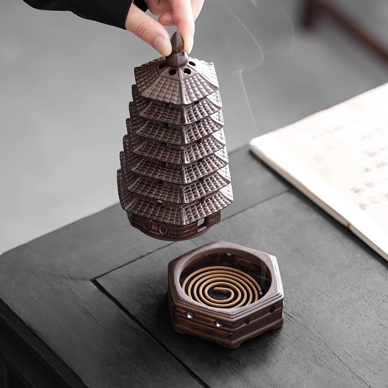 7-Layer 9-Layer Chinese-Style Ceramic Wenchang Tower Incense Burner for Home Indoor Sandalwood Incense Agarwood Zen Tea Ceremony Ornament