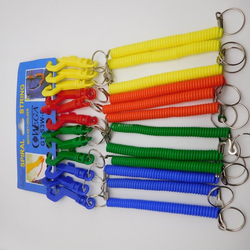 Кросс-бордерная оптовая продажа, в наличии пластиковые пружинные веревки, цветные прозрачные пружинные веревки, висячие карабины для ключей