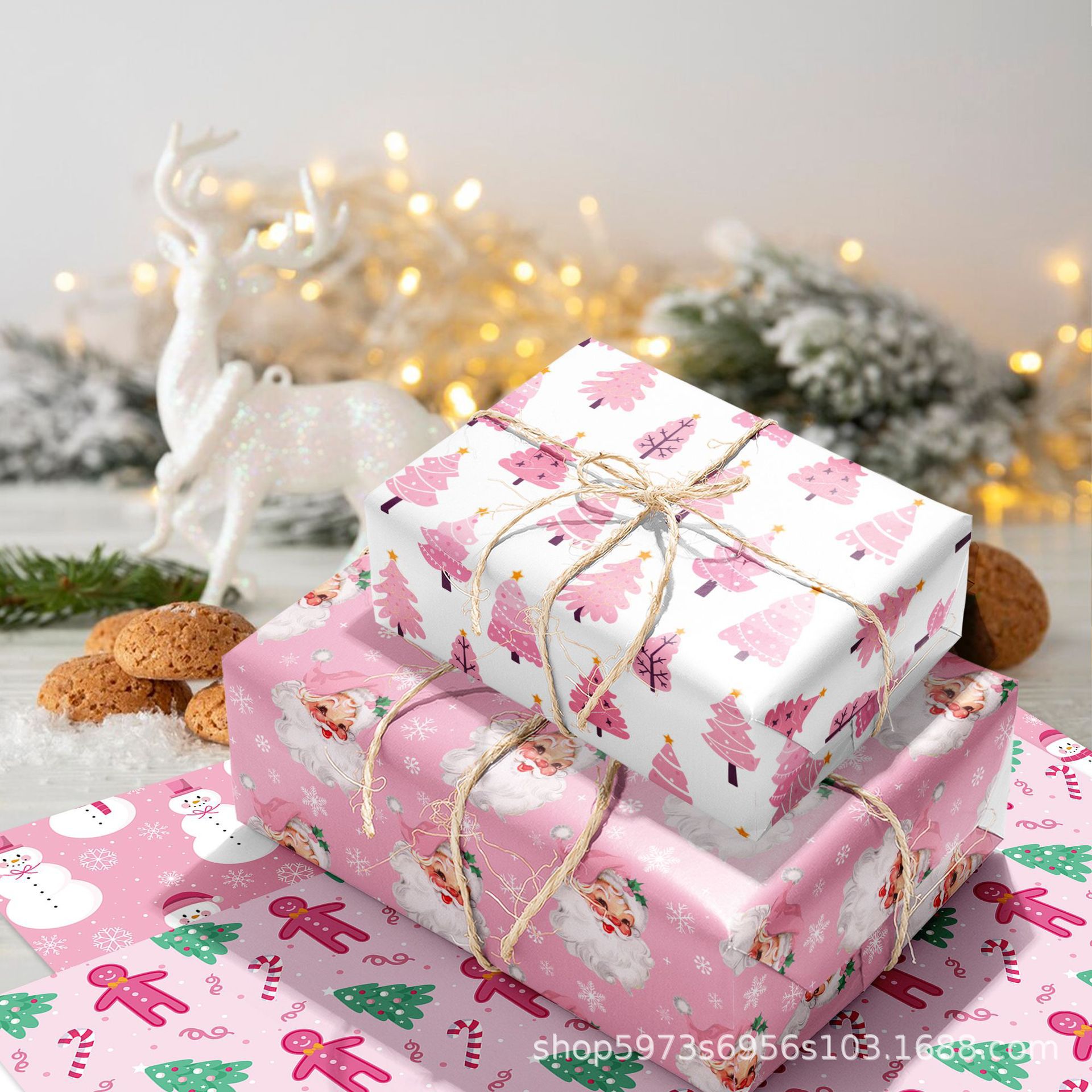 WZ070 Pink Christmas Snowman Gift Decoration Paper Party Gift Box Decoration Outer Packaging Paper