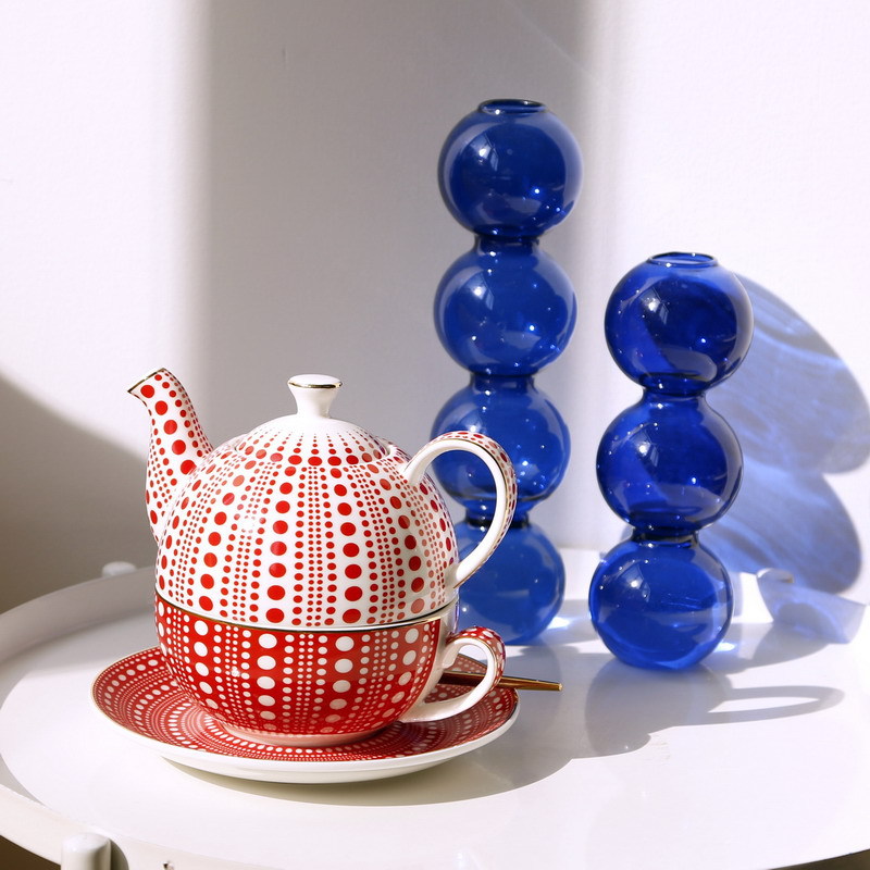 British Color Gradient Art Dot Pot Ceramic Teapot Cup and Saucer One Person Afternoon Tea Coffee Flower Teapot