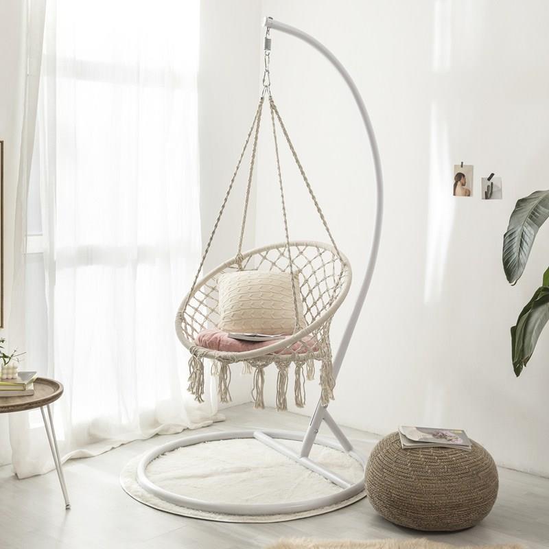 Yrins Internet celebrity tassel swing hanging chair home indoor cotton rope hanging basket rattan chair balcony Nordic style lazy cradle