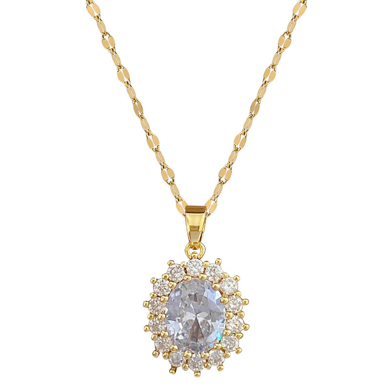 [Set Combination] Egg-Shaped Horse Eye Elegant Internet Celebrity Full Zirconium Necklace Women's Fashion Trend Clavicle Chain Manufacturer