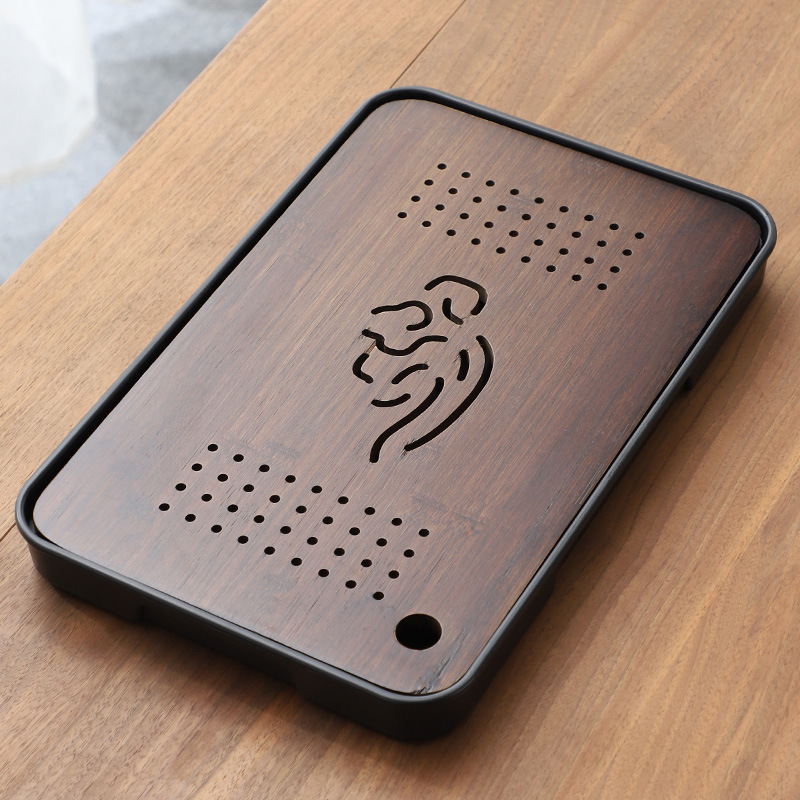 Natural Bamboo Tea Tray for Home Use, Small Draining Tray, Rectangular Drainage Tea Tray, Chinese-Style Dry Brewing Tray, Water Storage Small Tea Table