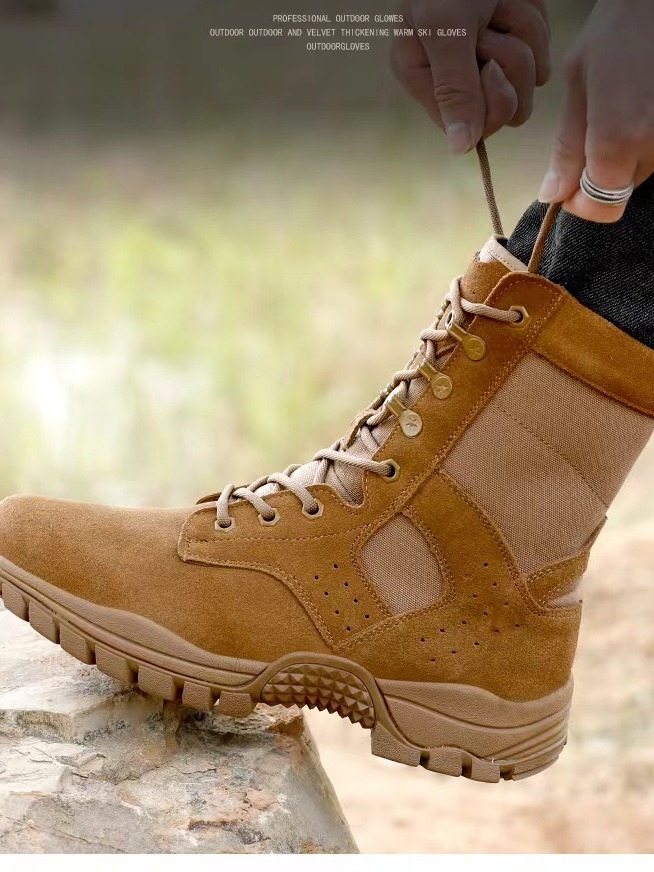 New Brown Summer Ultra-light Outdoor Waterproof Wear-resistant High-top Wear-resistant Cowhide Tactical Zipper Combat Training Boots