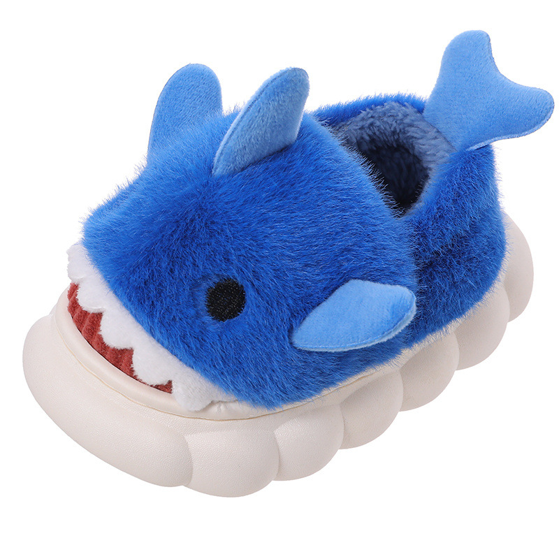 2023 shark children's bag heel cotton slippers new boys' home non-slip cartoon girls' boys' cotton shoes winter