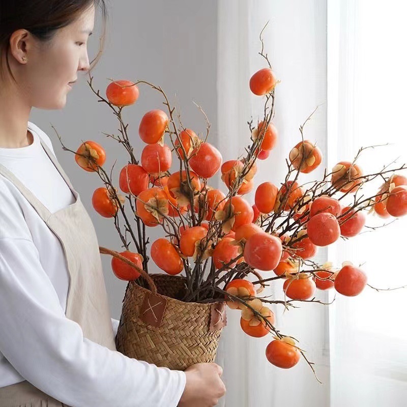 [Meaning Auspiciousness] Persimmon Artificial Flowers Living Room Decoration Ornaments Home Fortune Fruit Persimmon Persimmon Wishful New