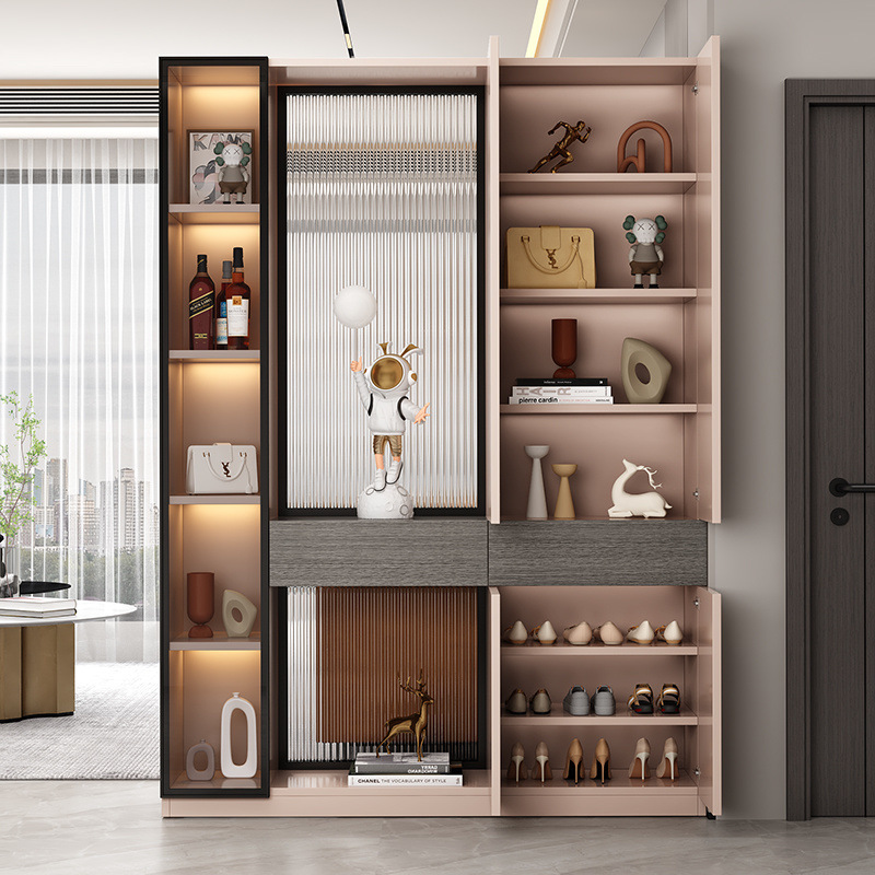 Solid Wood Home Entrance Entrance Cabinet Hall Cabinet Living Room Partition Cabinet Light Luxury Glass Screen Cabinet Door Entrance Entrance Cabinet Shoe Cabinet